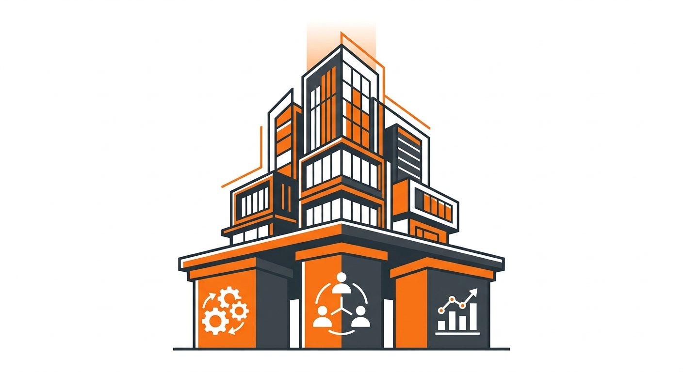 Strong business foundation with three pillars: processes, team, and metrics — as the base for real business growth